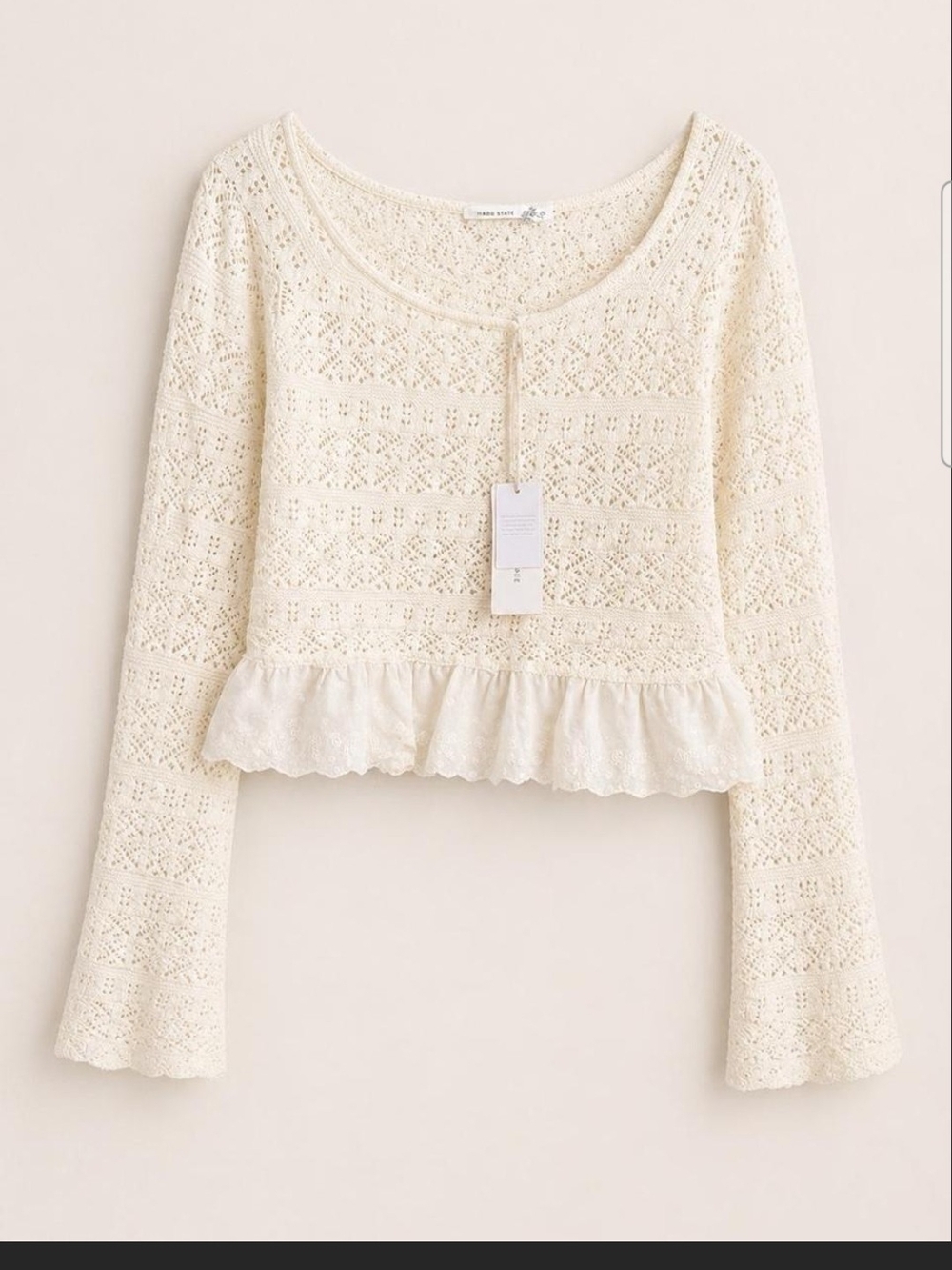 Altar'd State Cream Crochet Peplum Crop Top